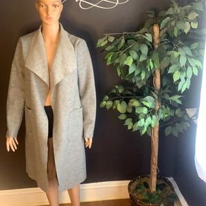 Primark Grey Long Thick Open Formal Coat, Size USA 8